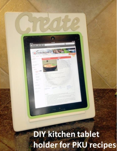 DIY kitchen tablet holder for PKU recipes